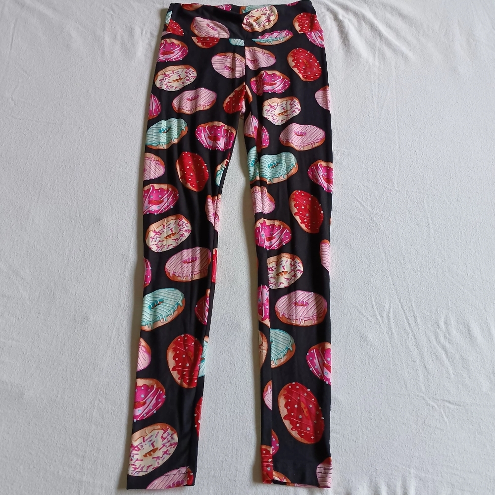 No Boundaries Donut Print Leggings - Black, Pink, Red, Blue Sz Sm